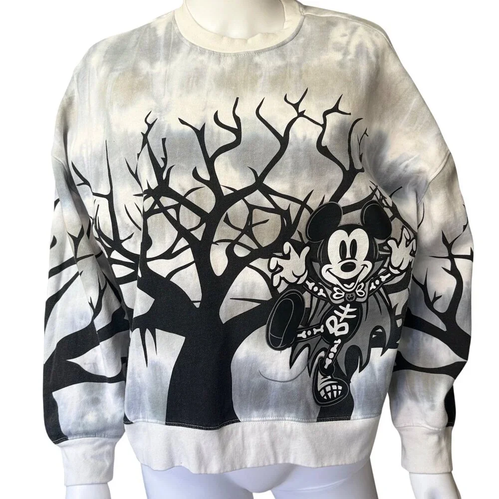 Disney Sweatshirt Womens Small Gray Black Cotton Blend Halloween Crew Neck - Picture 1 of 10